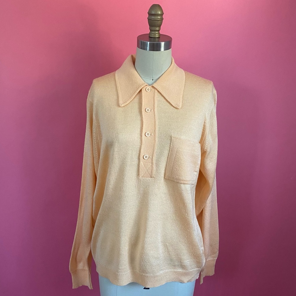 🌈4/$20🌈 Vintage 70s/80s Preppy Pastel Tangerine Orange Sweater Knit Polo M